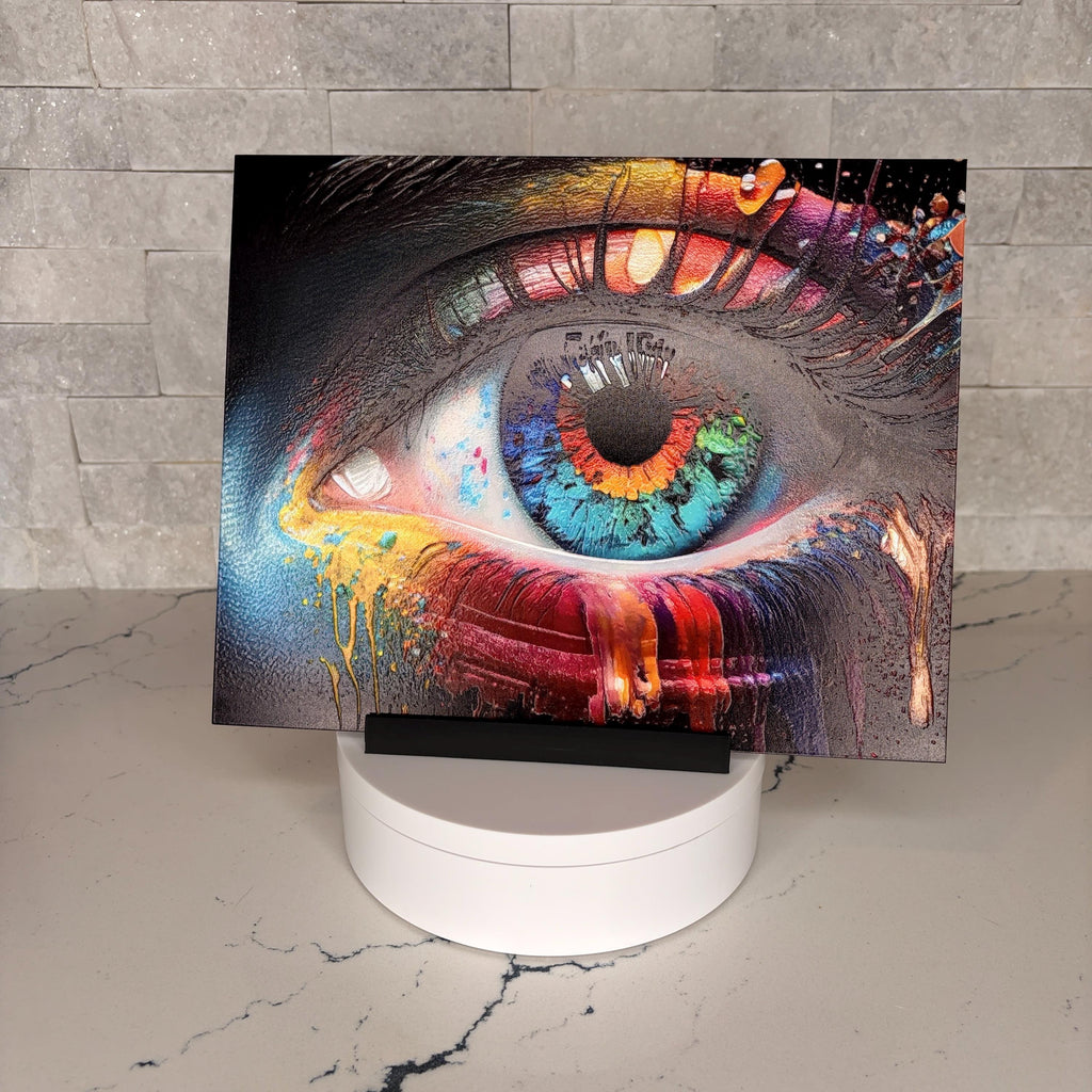 Rainbow Eye Acrylic Artwork, Textured UV Print, Modern Pop Art Decor