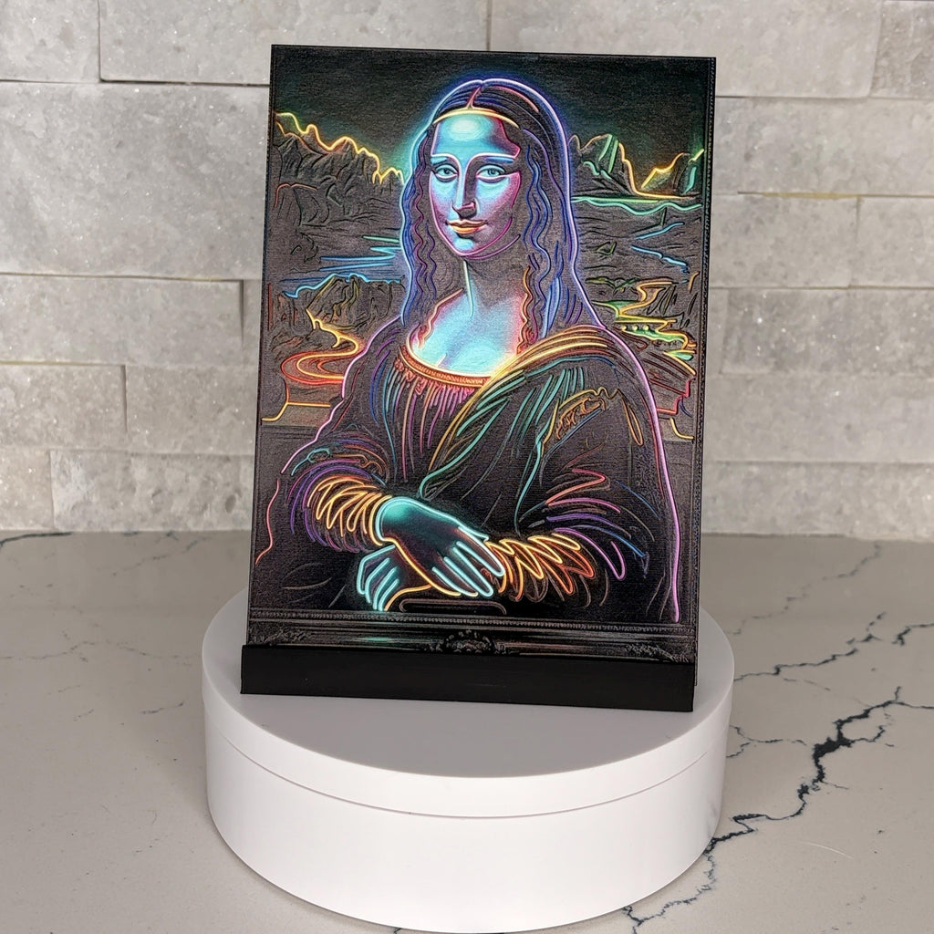 Neon Mona Lisa UV Art, Raised Textured Print, Modern Renaissance Wall Decor